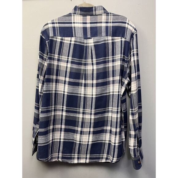 Chaps‎ Brushed Flannel Shirt Mens Large Blue Plaid button front Casual - Picture 2 of 8